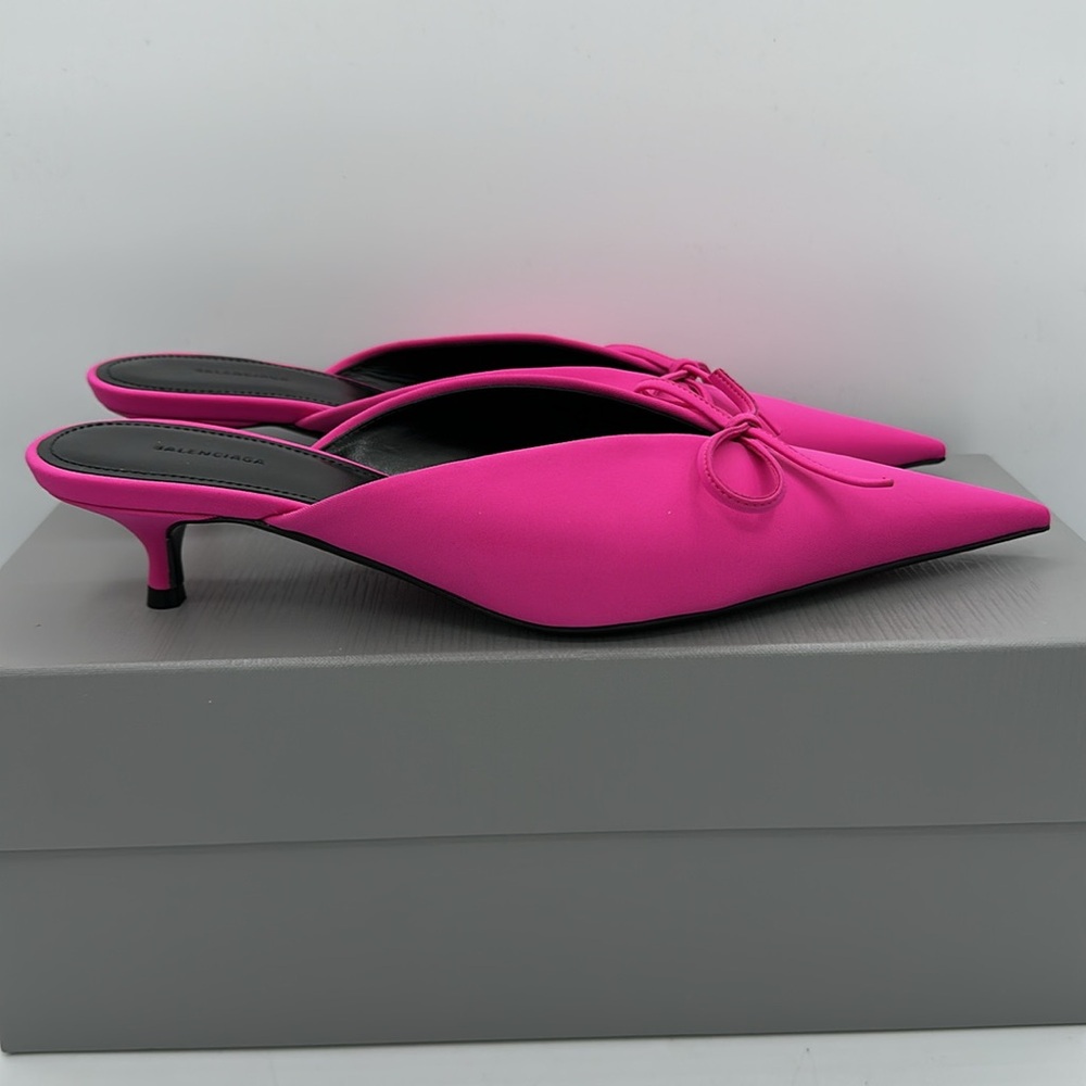 Balenciaga Knife Kitten Heel Bow Mule Pink Size 37 EU / 7 US NIB - Picture 5 of 15